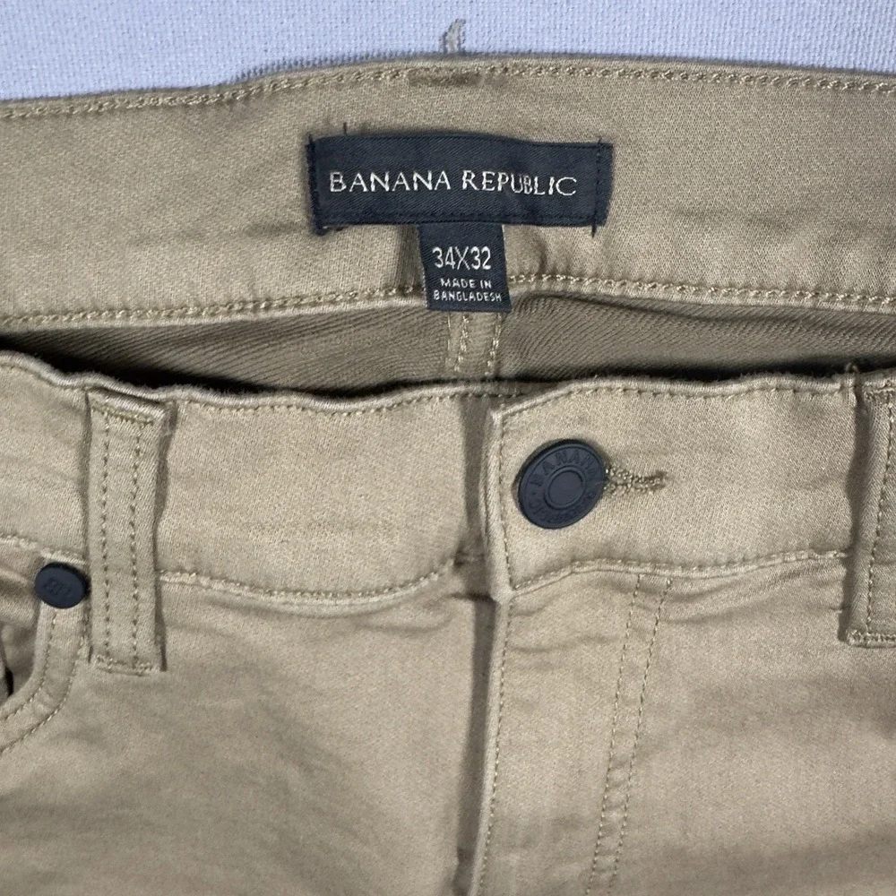 Banana Republic Khaki Stretch Jeans Mens 34x30 Tan Slim Straight Casual Pants